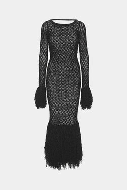 Structured Knit Low Back Fringe kjole